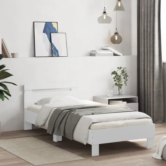 vidaXL Sengeramme med Sengegavl 90x190 cm, Konstrueret Træ, Hvid
