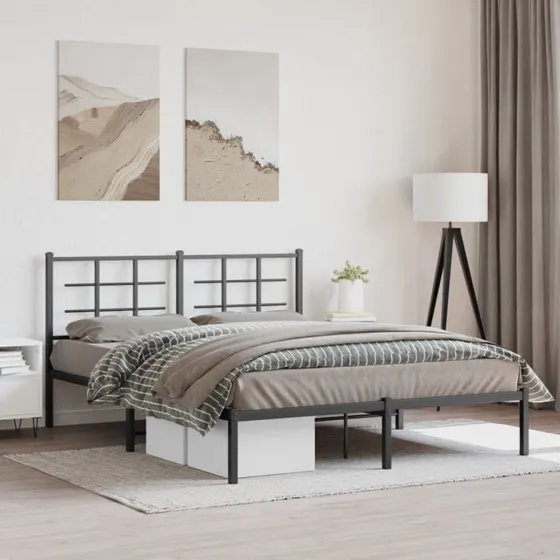 vidaXL sengeramme med sengegavl 150x200 cm, metal, sort