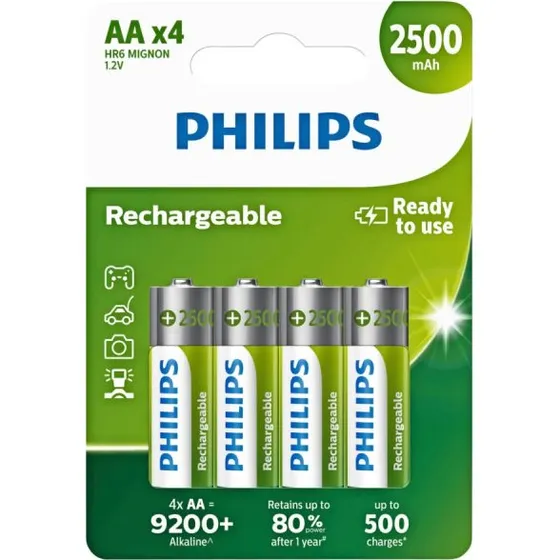 Philips Genopladelig AA Batteri R6B4RTU25/10, 10 stk.
