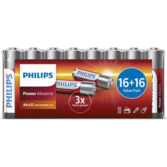 Philips Power Alkaline AA Batterier 32 stk