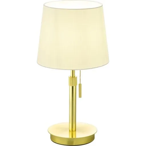 Trio Lighting Lyon bordlampe, messing, hvid stofskærm
