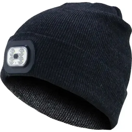 Blue Electric LED Beanie 2215307 - Sort, 200 lumen, USB-genopladelig