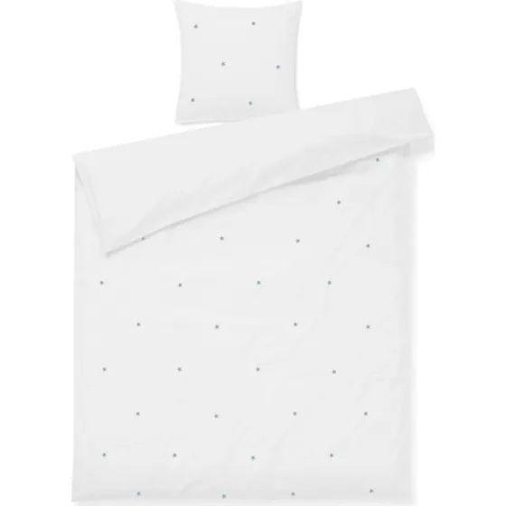 JUNA Daisy sengetøj 140x200 cm - 100% økologisk bomuld, hvid med broderede blomster