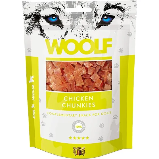 WOOLF Chicken Chunkies – Kornfrie kyllingegodbidder 100 g