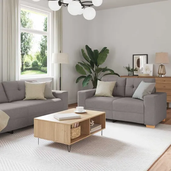 vidaXL 3-delte sofa i gråbrun linned-blandet stof, 221 x 80 x 80 cm