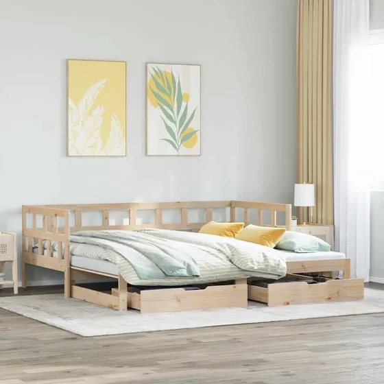 vidaXL Daybed med udtræk og skuffer 80x200 cm, massivt fyrretræ