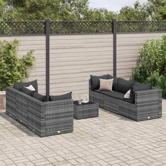 vidaXL 7-delet loungesæt med hynder i grå polyrattan
