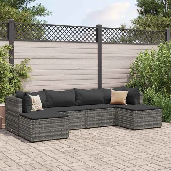 vidaXL 6-deles loungesæt med hynder i grå polyrattan