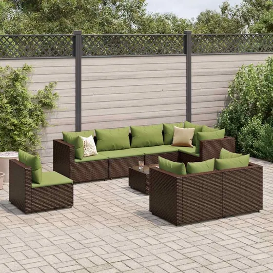 Lounge 9-delssæt i brun polyrattan med hynder