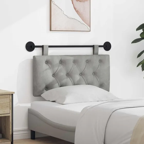 vidaXL Hængende Sengegavl med LED-lys, Lysegrå Fløjl, 90×55 cm