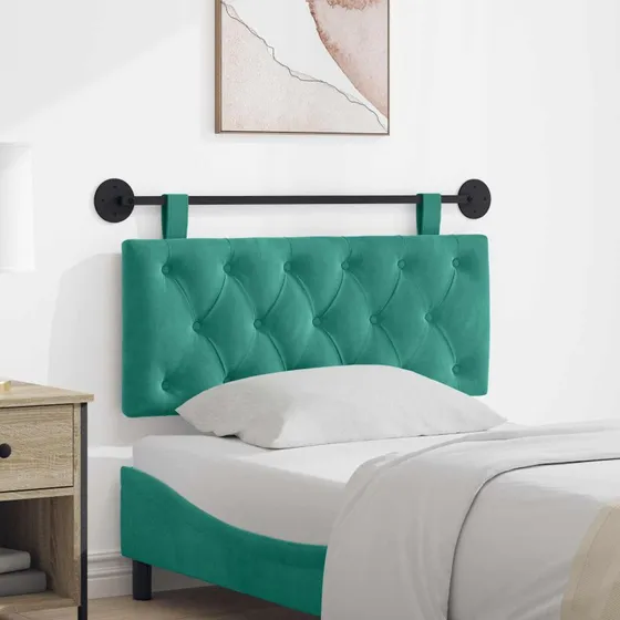vidaXL Hængende Sengegavl med LED-lys, Turkis Fløjl, 110 × 55 cm