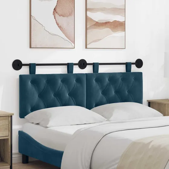 vidaXL Hængende Sengegavl med LED-lys, Blå Fløjl, 150 × 55 cm