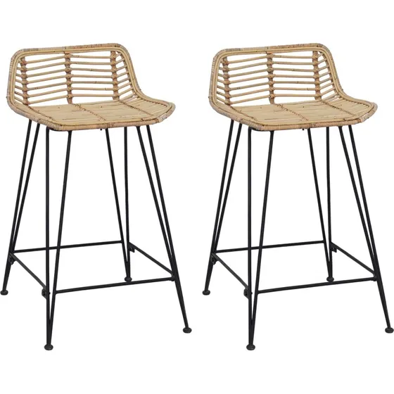 vidaXL Barbænk 2 stk. Naturfarvet 44 x 45 x 76 cm Rattan & Stål