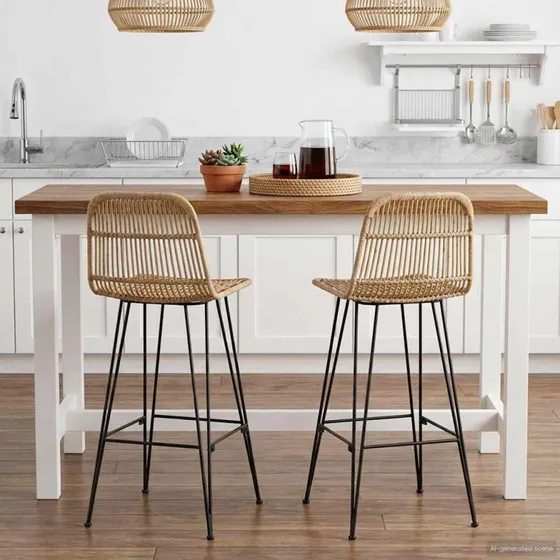 vidaXL Barbænk 2 stk. Naturfarvet Rattan & Stål 44 x 55 x 109 cm
