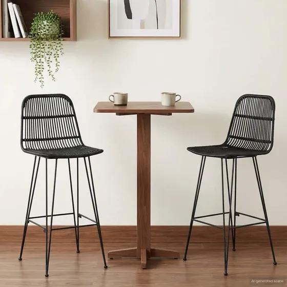 vidaXL Barbænk 2-pak, Sort, 44 x 55 x 109 cm, Rattan og Stål