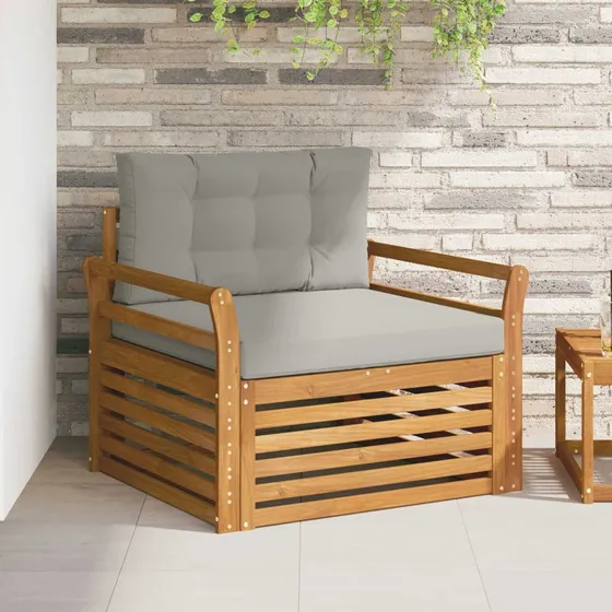 vidaXL Udendørs Sofa Soli Akacietræ & Polyester, 2-Personer, Grå