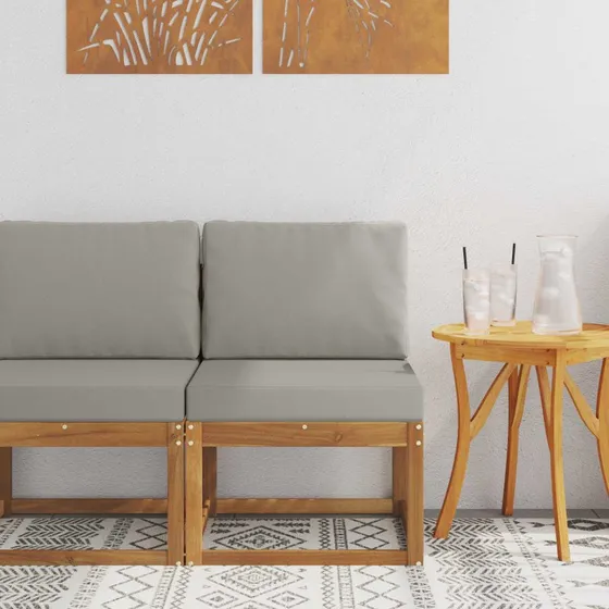 vidaXL Udendørs Mellem Sofa i Massivt Akacietræ med Grå Pude