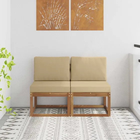 vidaXL 2 Stk Udendørs Mellem Sofa Akacietræ Naturfarvet