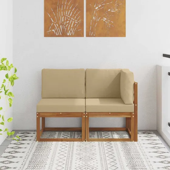 vidaXL Udendørs modulsofa 2-stk: midte + hjørne, naturlig/beige