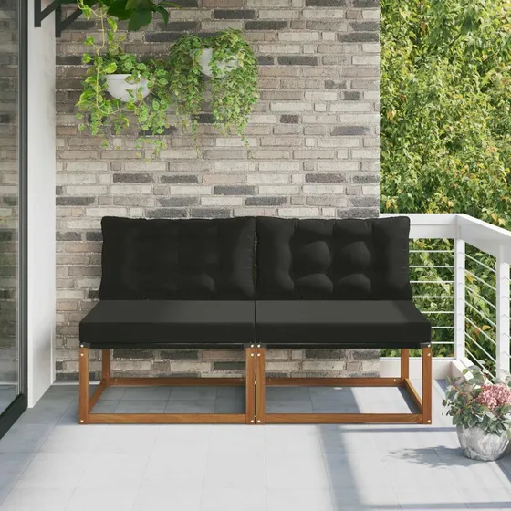 vidaXL 2-stks Udendørs Mellem Sofa Akacietræ & Sort Textil