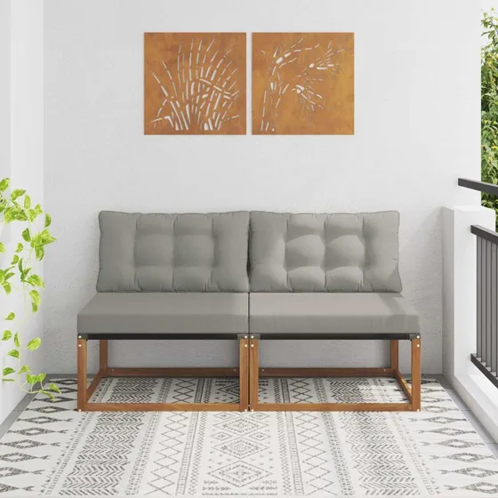 vidaXL 2-stks Udendørs Mellem Sofa, Akacietræ & Lysegrå Textilene