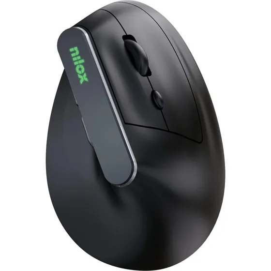 Nilox Ergonomisk Trådløs Vertikal Mus, Bluetooth 5.2, 1600 DPI, Genopladelig, Sort
