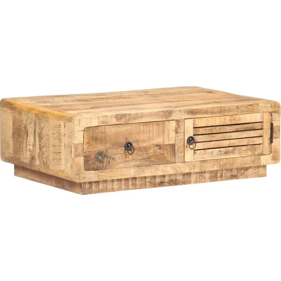 vidaXL sofabord 90x60x29 cm i ru mangotræ med låge og skuffe
