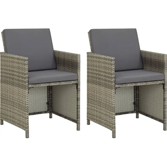 vidaXL Havestole 2 stk. med Hynder, Grå, Polyrattan