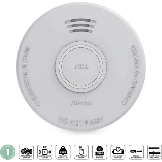 Alecto SD110 Røgalarm, Hvid, 1 Års Batteri