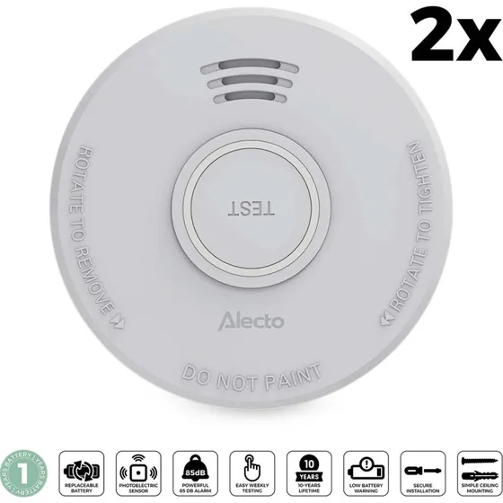 Alecto SD110 Røgalarm 2-pak med 1 års batteri, hvid