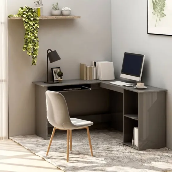 vidaXL L-formet skrivebord 120x140x75 cm grå højglans konstrueret træ