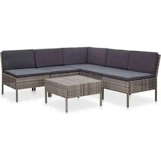vidaXL Haveloungesæt 6 dele med hynder i polyrattan grå