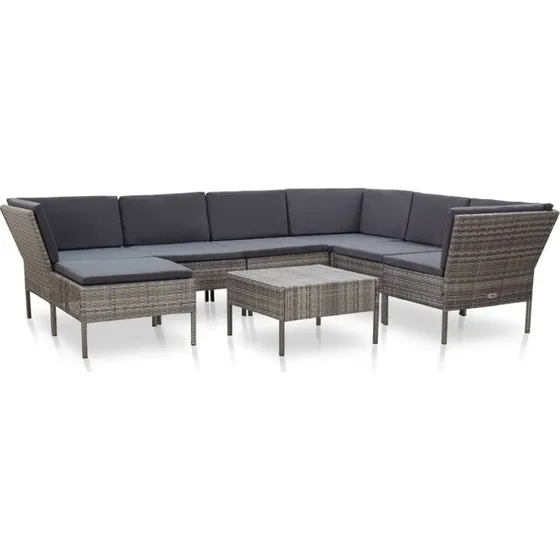 vidaXL Haveloungesæt 8 dele med hynder polyrattan grå