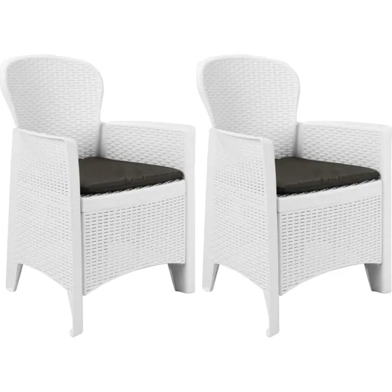 vidaXL Havestole 2 stk. med Hynde, Hvid, Rattanlook