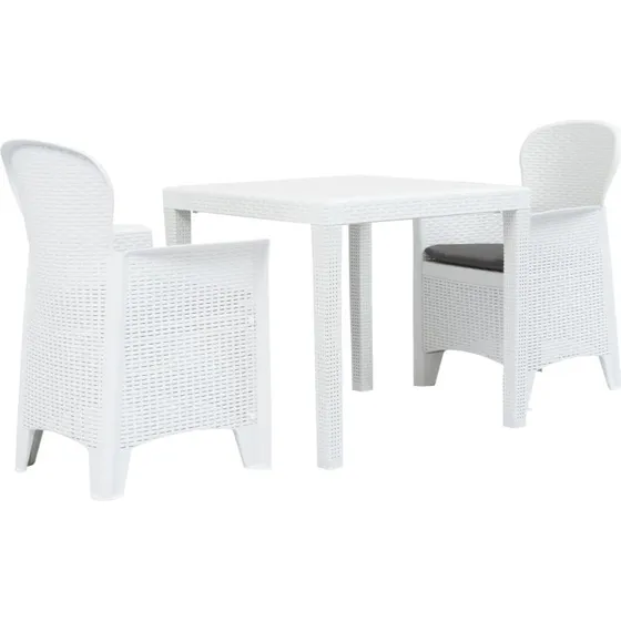 vidaXL Bistrosæt 3 Dele Plastik Rattanlook Hvid