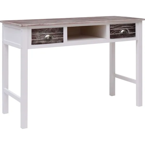 vidaXL Skrivebord 110 x 45 x 76 cm Træ Brun/Hvid med Skuffer