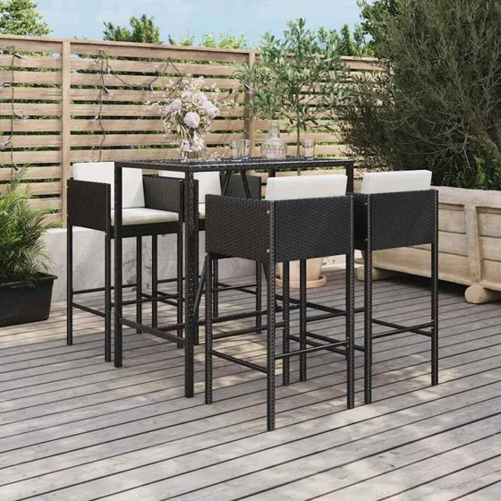 vidaXL barsæt 5 dele med hynder i sort polyrattan