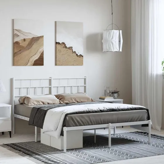 vidaXL Sengeramme med Sengegavl 150x200 cm, Metal, Hvid