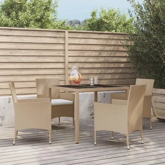 vidaXL 5-deligt spisebordssæt i polyrattan, beige