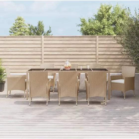 vidaXL 9-delers spisebordssæt i polyrattan, beige