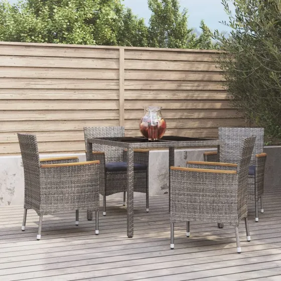 Haven 5-delssæt med polyrattan, grå, 2/90 cm