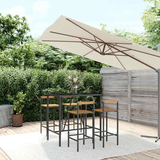 vidaXL Barsæt 5 Dele Sort Polyrattan & Akacietræ