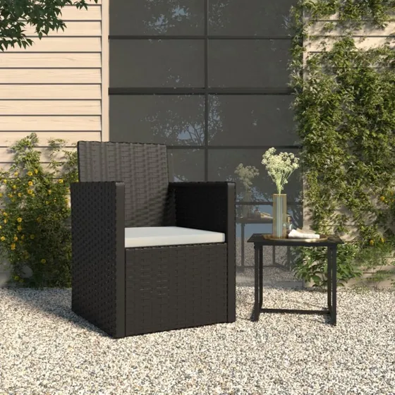 vidaXL Havestol med Hynde i Polyrattan, Sort