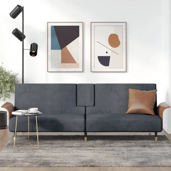 vidaXL Sovesofa med Kopholdere i Velour – Mørkegrå