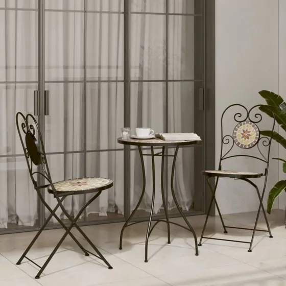vidaXL Bistrosæt 2-personer med mosaikdesign jern og keramik, terrakotta/hvid