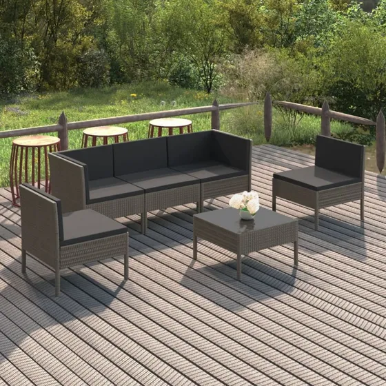 vidaXL 6-delers loungesæt i polyrattan grå med hynder