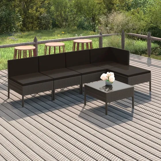 vidaXL 6-deles loungesæt i polyrattan grå med hynder