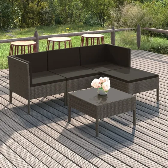 vidaXL 5-deles loungesæt med hynder i grå polyrattan