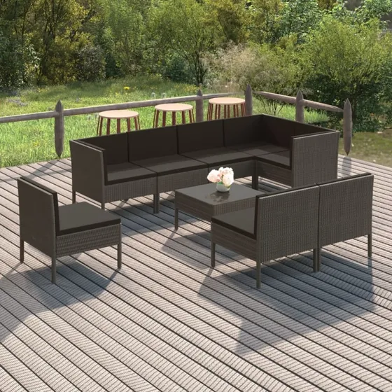 vidaXL 9-deligt loungesæt i grå polyrattan med hynder