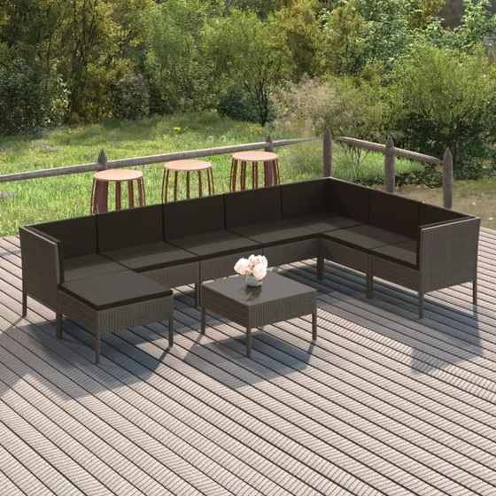 vidaXL 9-deles loungesæt med hynder i grå polyrattan